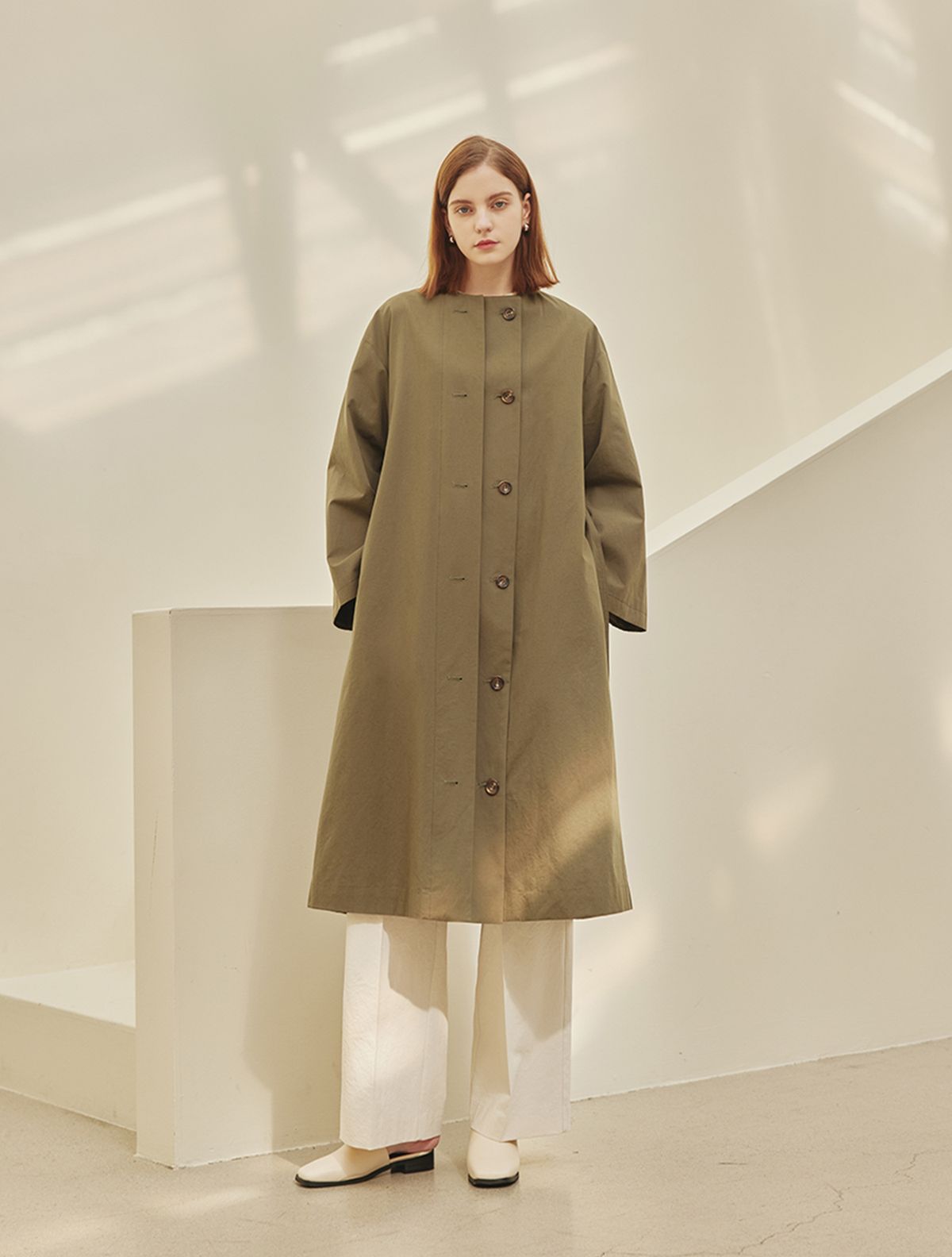 에이리프(A.RIFF) London 2 way non collar outer dress_KHAKI
