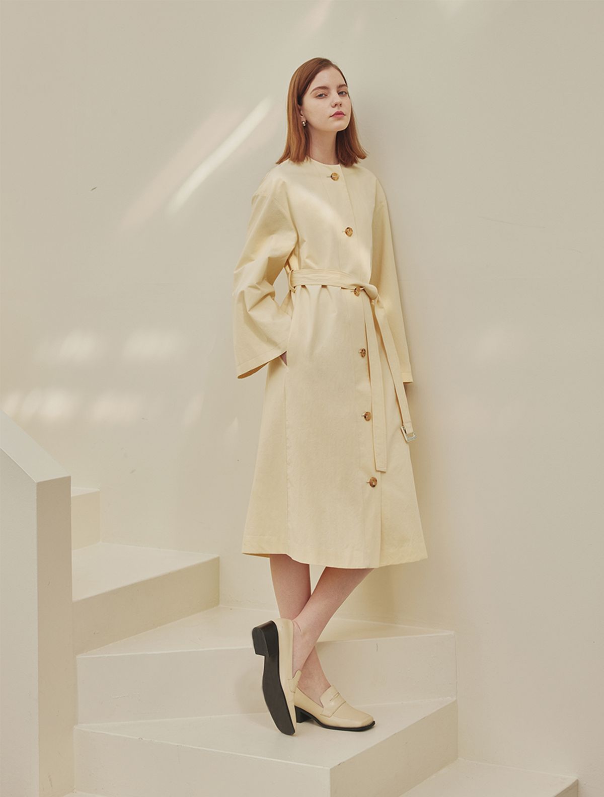 에이리프(A.RIFF) London 2 way non collar outer dress_CREAM