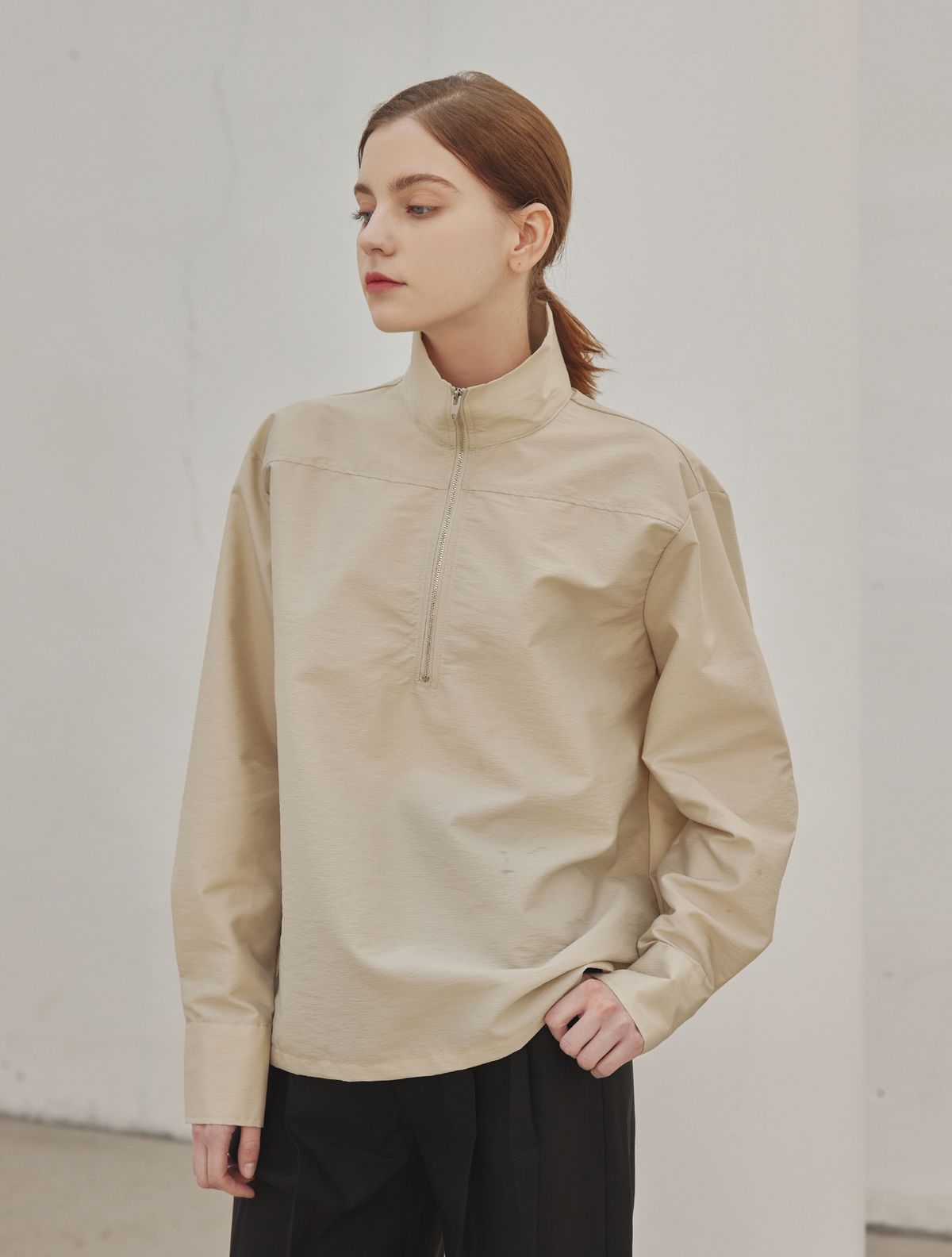 에이리프(A.RIFF) Leblanc half zip-up shirts_BEIGE