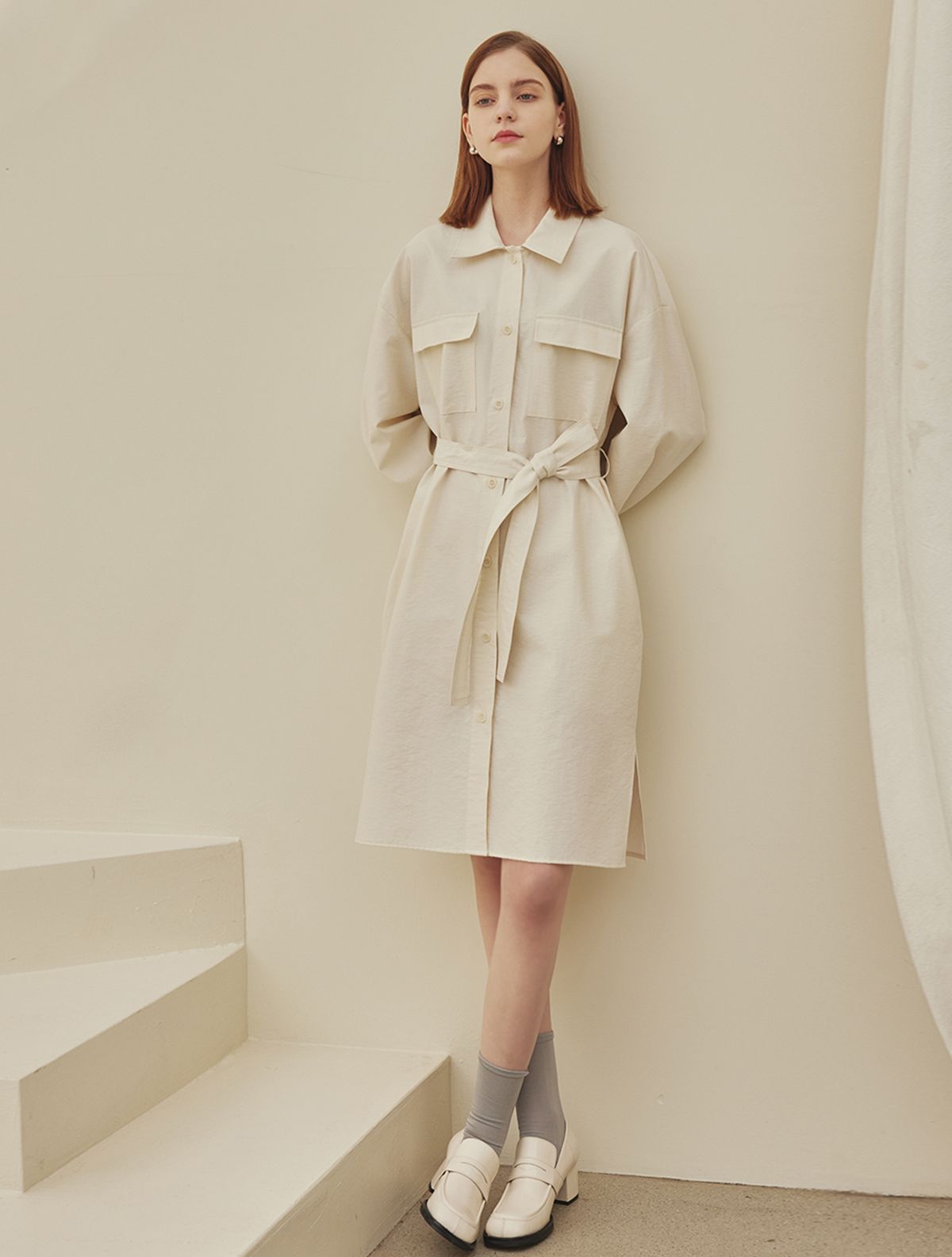 에이리프(A.RIFF) Ray collar two pocket shirts dress_IVORY