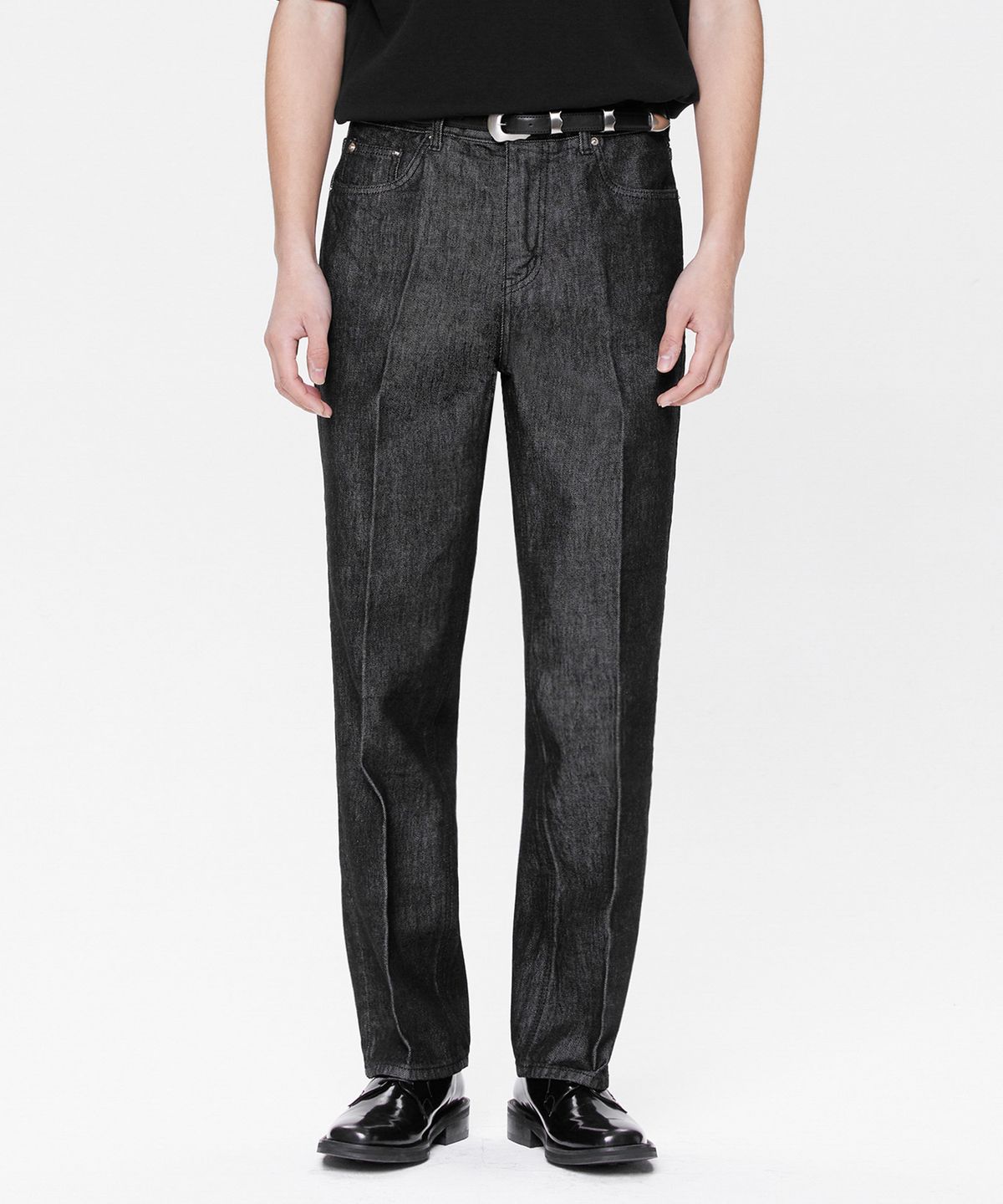 브랜디드(BRANDED) 603 HARD TWIST DENIM BLACK 1WASH JEANS [RELAX STRAIGHT]