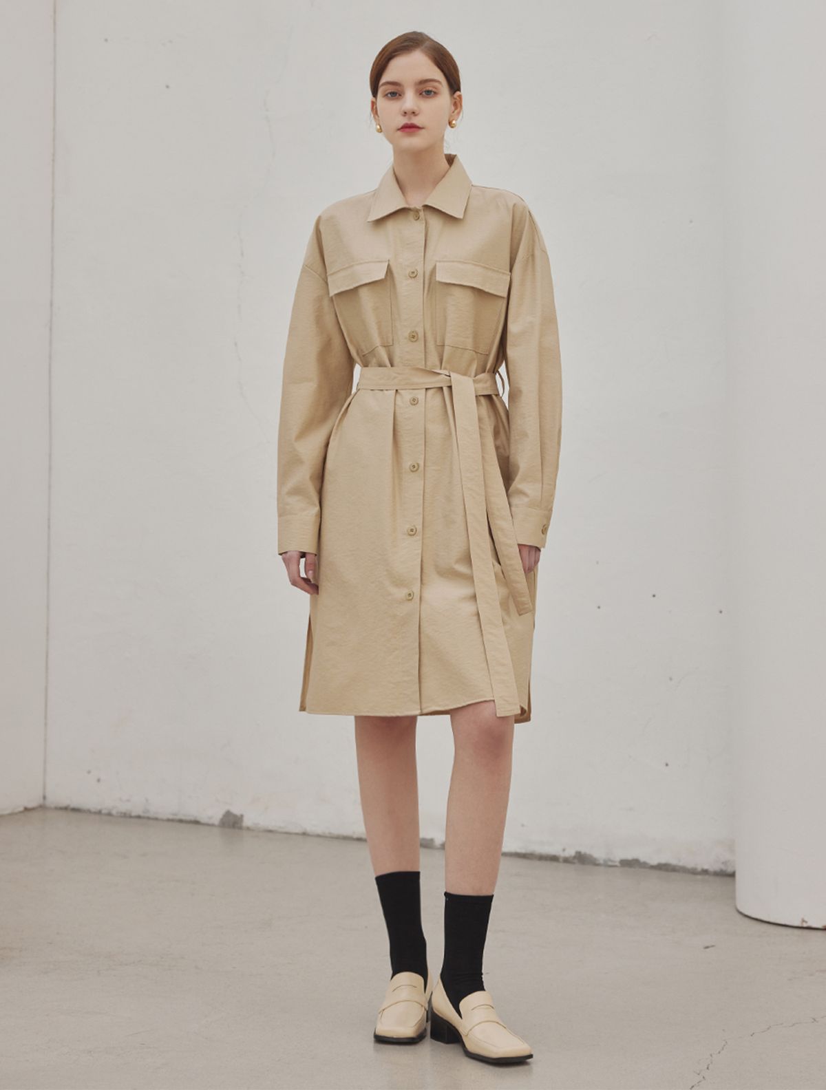 에이리프(A.RIFF) Ray collar two pocket shirts dress_BEIGE