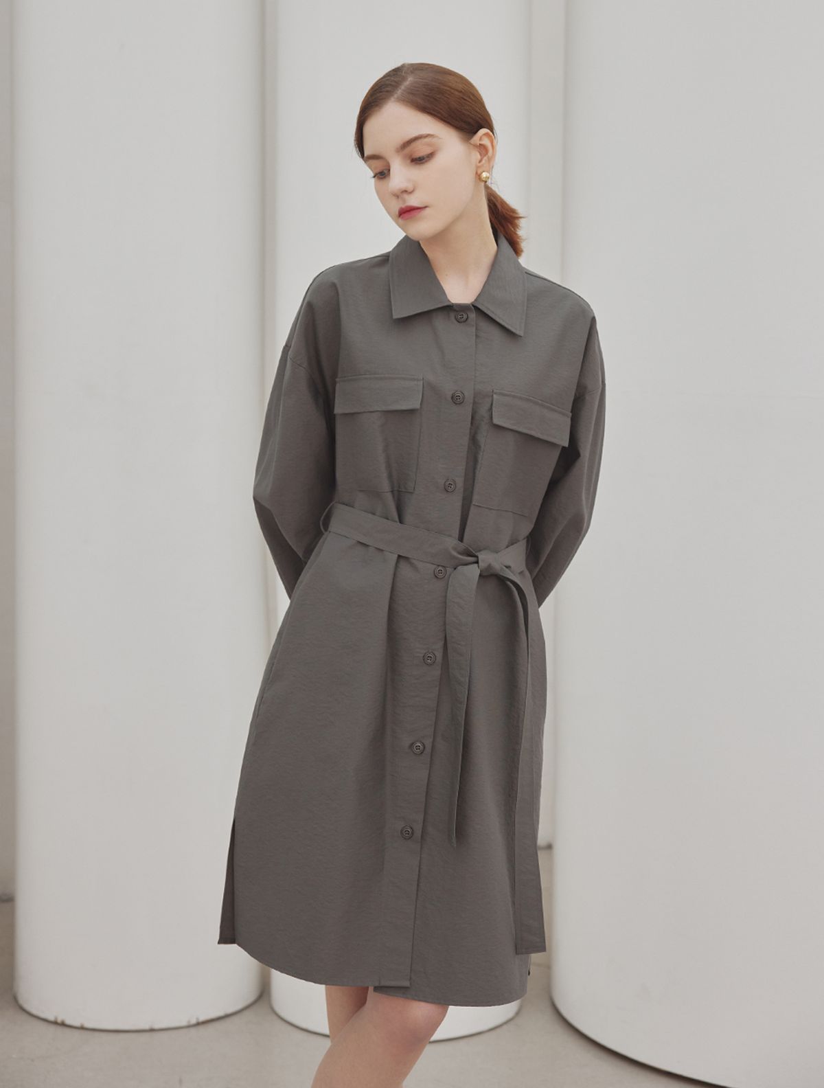 에이리프(A.RIFF) Ray collar two pocket shirts dress_GRAY