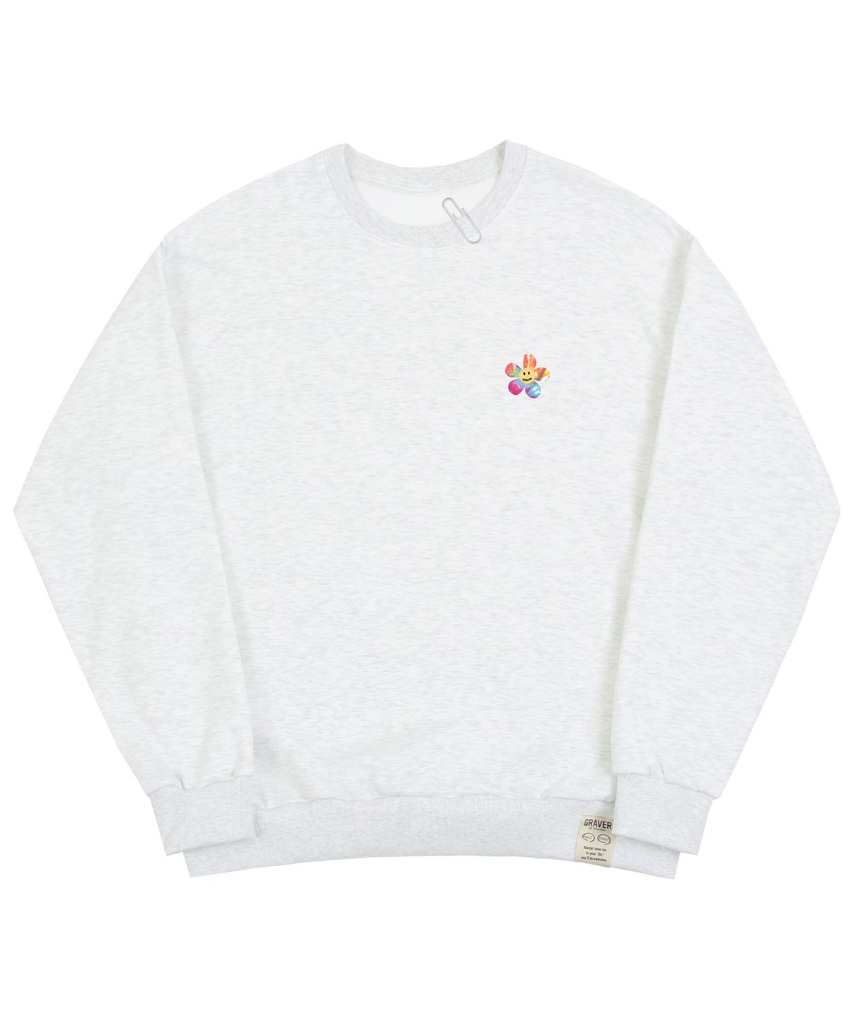 그레이버(GRAVER) [UNISEX]타이다이 플라워 도트스마일 맨투맨_멜란지화이트