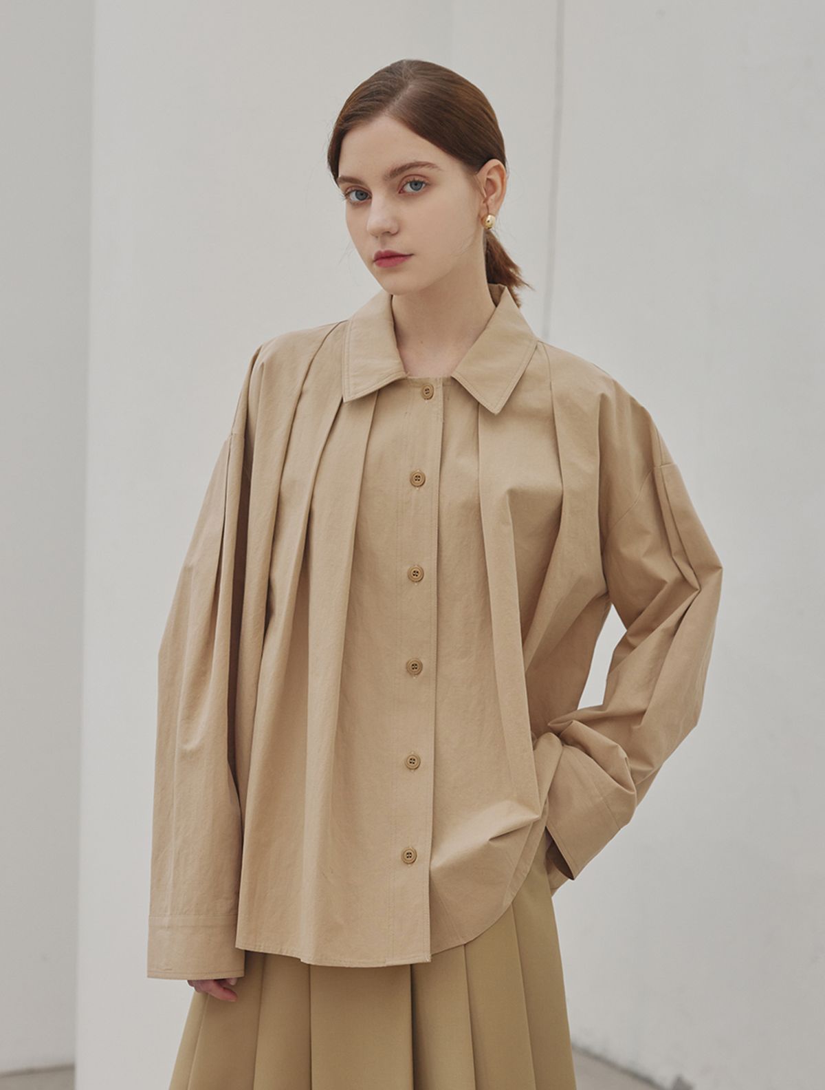 에이리프(A.RIFF) Phaeton A-line pinturk shirts_BEIGE