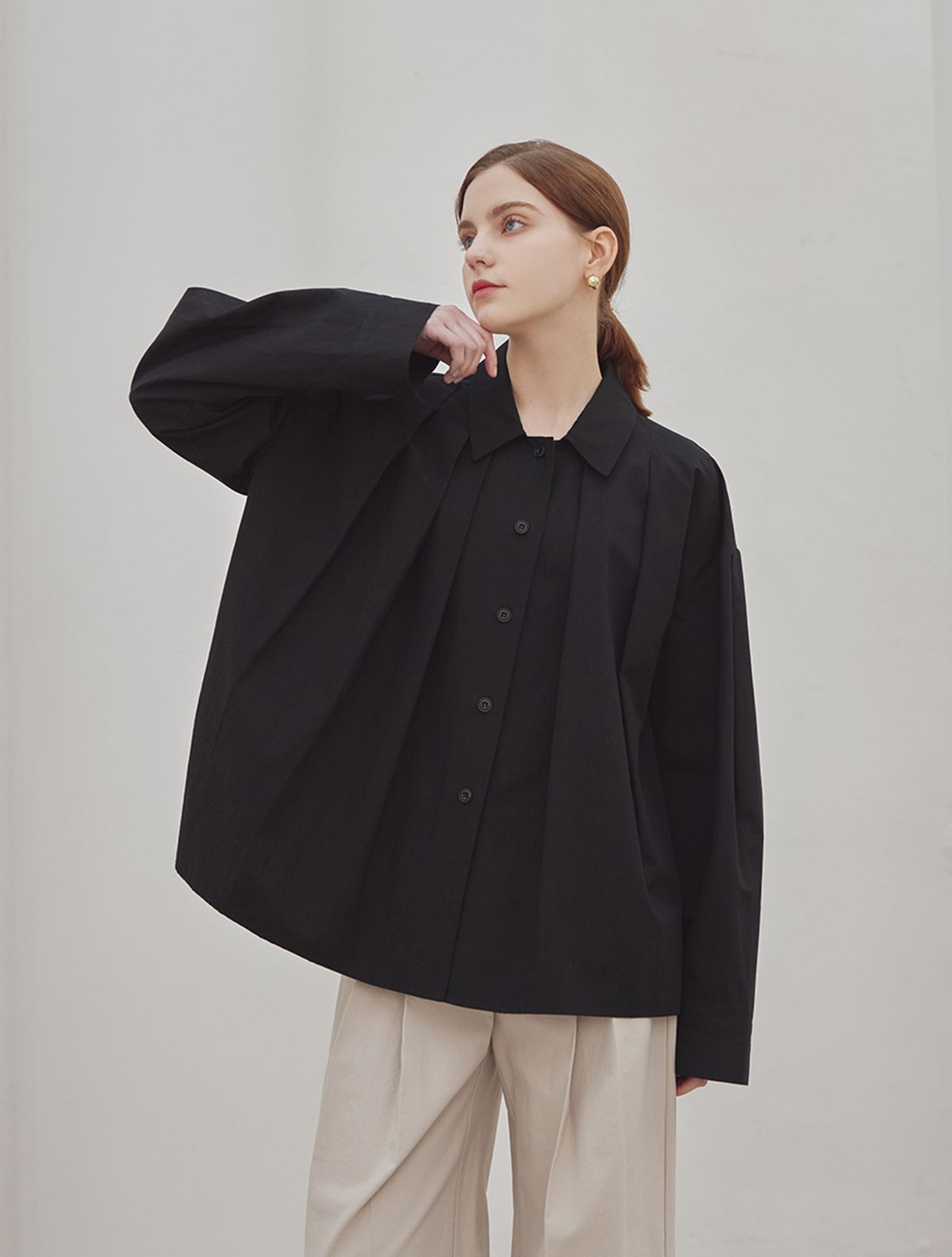 에이리프(A.RIFF) Phaeton A-line pinturk shirts_BLACK