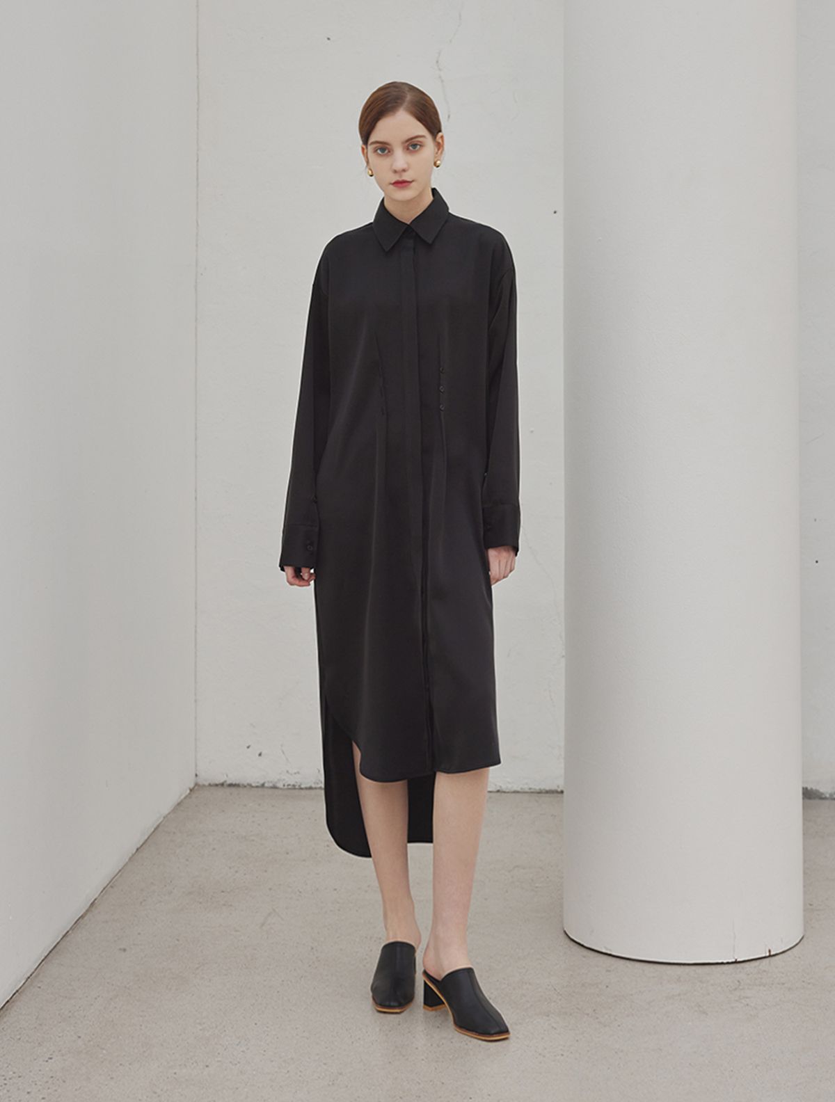 에이리프(A.RIFF) Vanessa collar silky long dress_BLACK