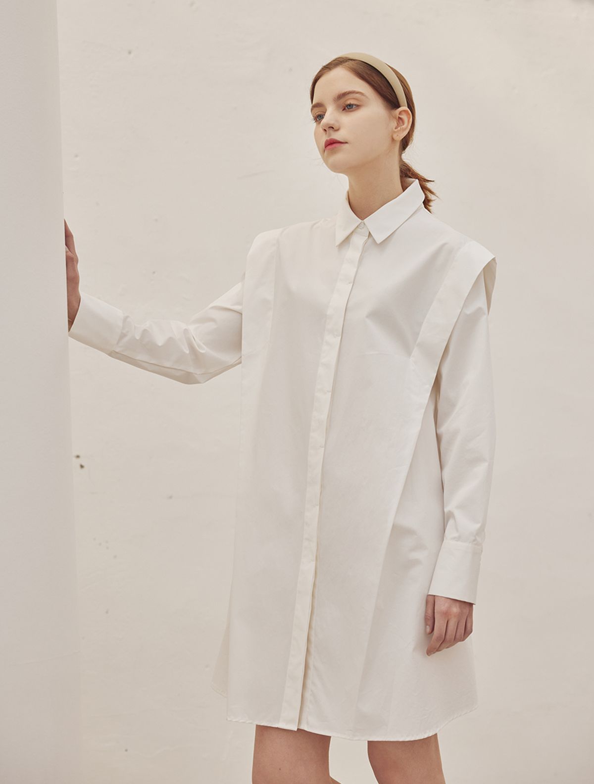 에이리프(A.RIFF) Blake shoulder wing long shirts dress_IVORY