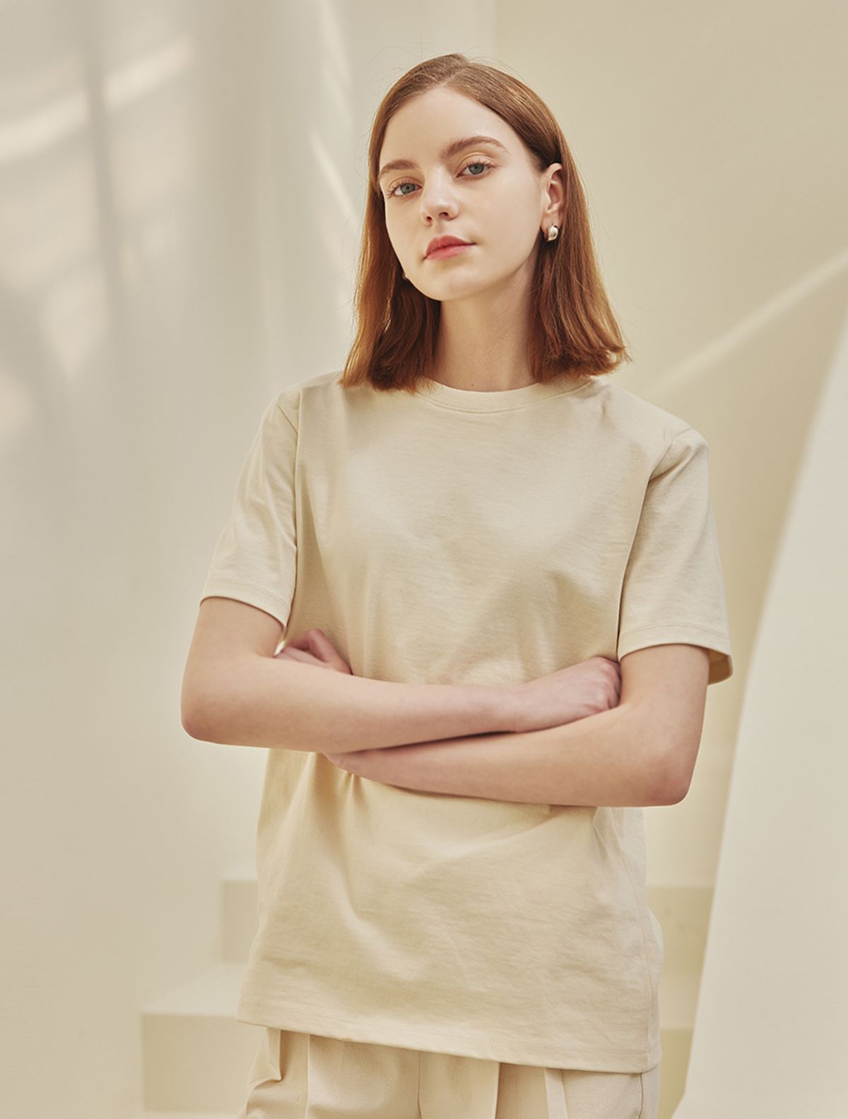 에이리프(A.RIFF) Ada shoulder pad t-shirts_CREAM