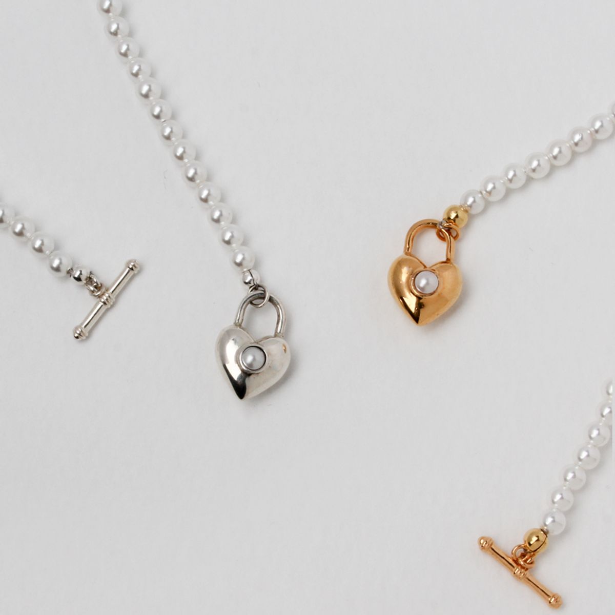포스트루드(POSTLUDE) [SILVER] 3PEARL HEART LOCK T N (2 COLORS)