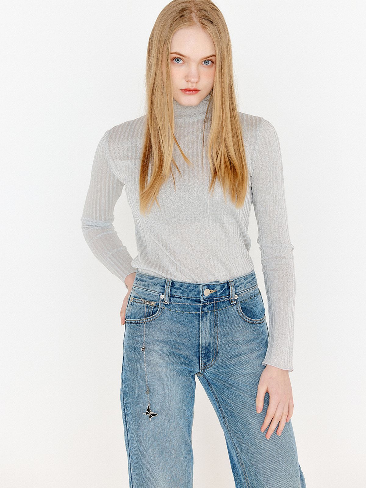 오앨(OUEL) METALLIC SPAN TURTLENECK_SILVER
