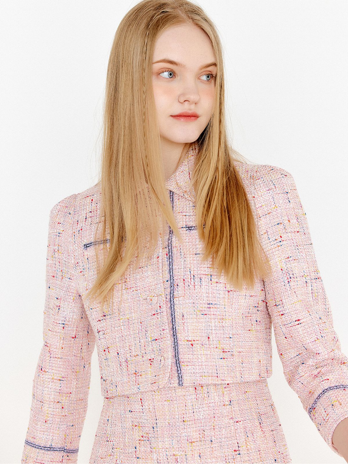 오앨(OUEL) TWEED SHORT JACKET_LIGHT PINK