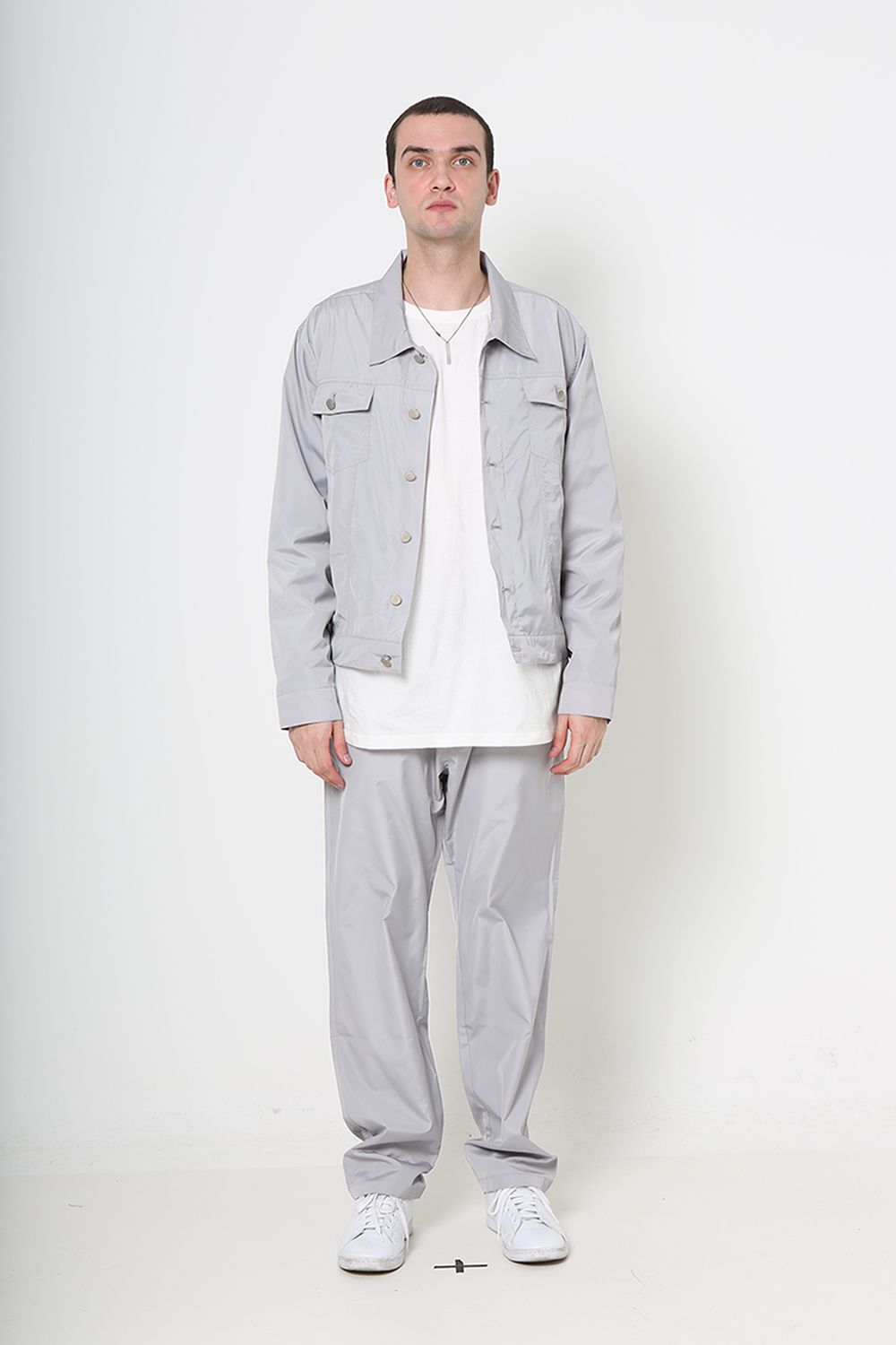PLASTICPRODUCTジャケット MUSINSA | PLASTICPRODUCT Polyester Trucker Jacket (Light Gray)