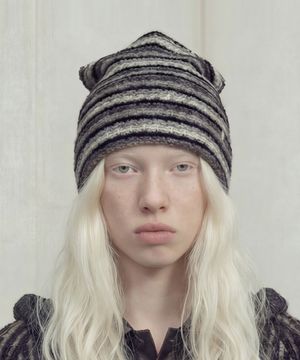 여름 롱비니 SQUARE NET BEANIE / STRIPE / BLACK WHITE