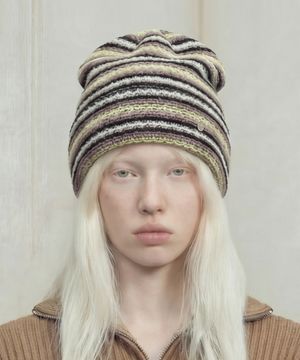 여름 롱비니 SQUARE NET BEANIE / STRIPE / LEMON BROWN