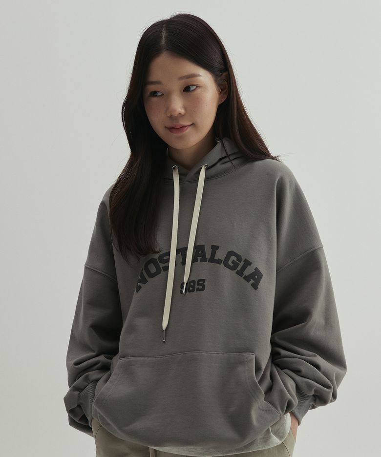 노스텔지어 로고 후디_ 카키그레이