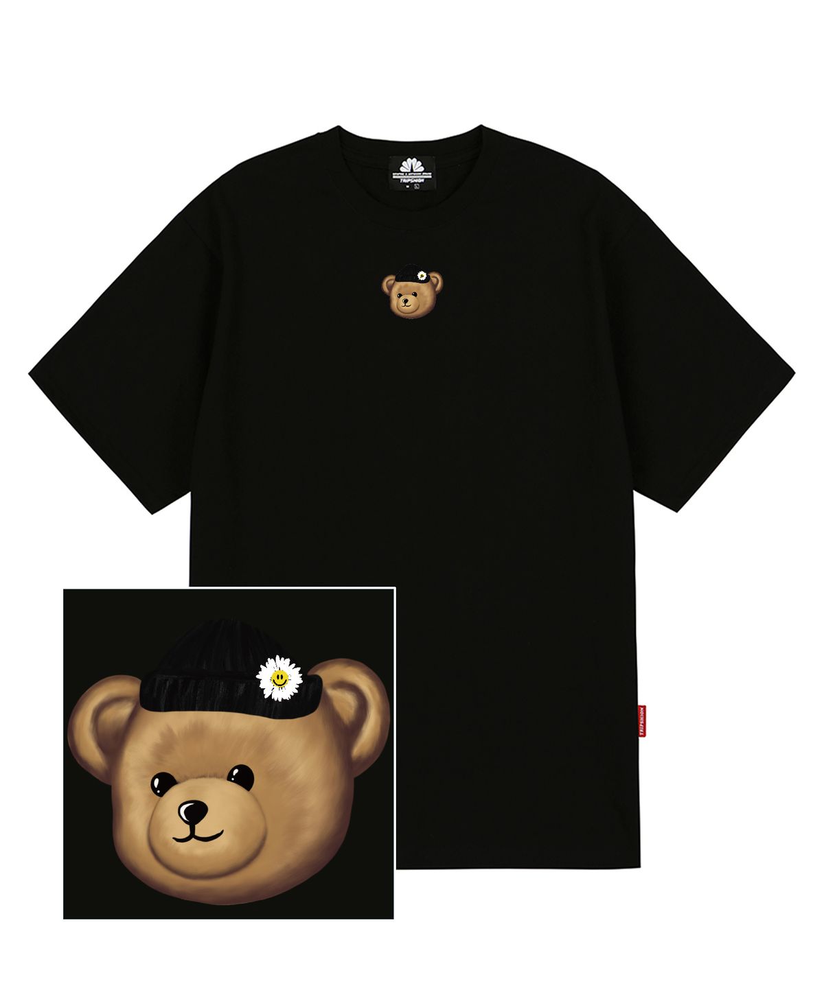 트립션(TRIPSHION) BEANIE BEAR LOGO 티셔츠 - 블랙