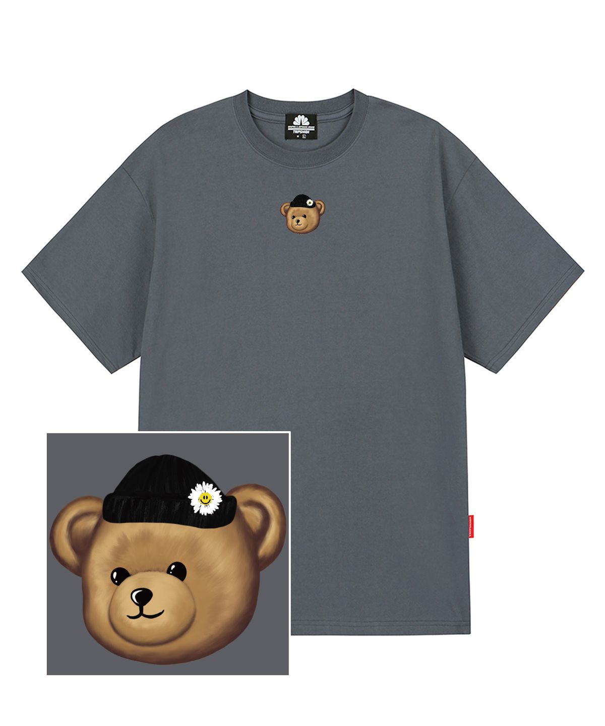 트립션(TRIPSHION) BEANIE BEAR LOGO 티셔츠 - 그레이