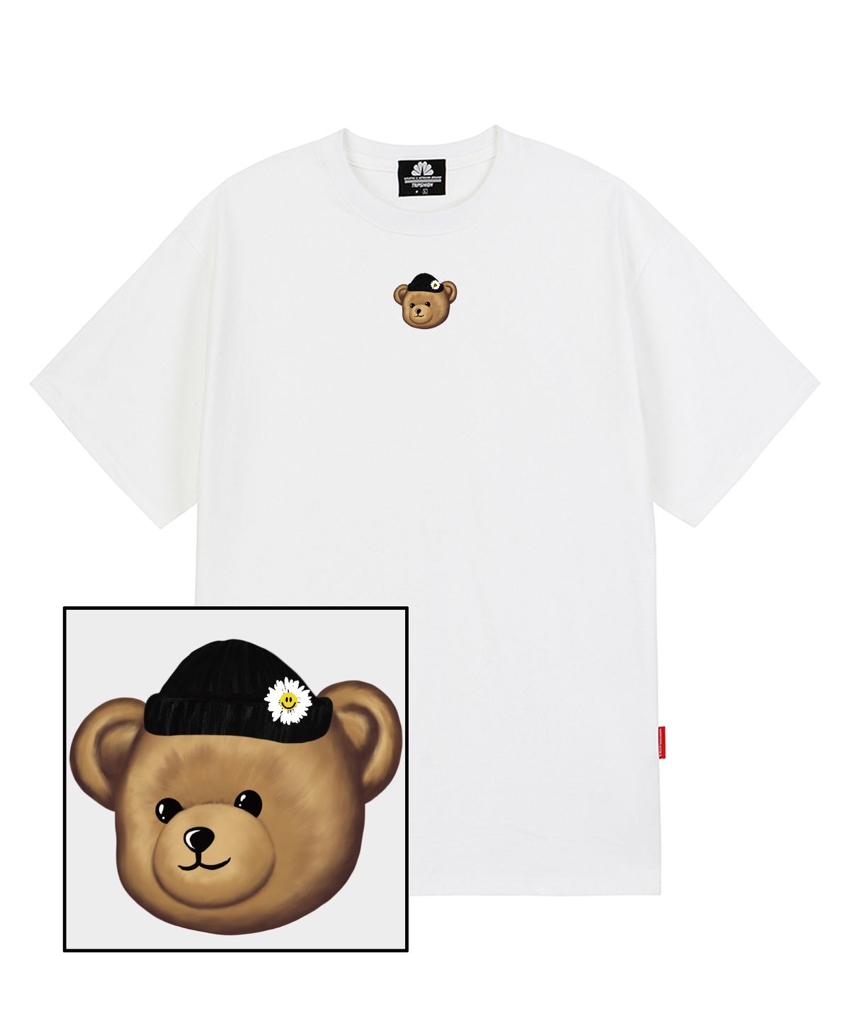 트립션(TRIPSHION) BEANIE BEAR LOGO 티셔츠 - 화이트