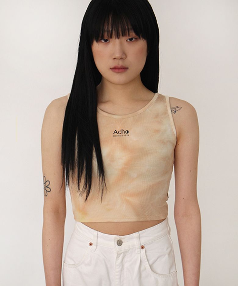 타이다이 나염 언발 숄더 크롭 슬리브리스_오렌지베이지