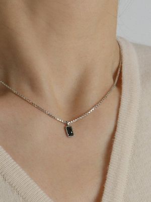 Oblong Onyx Chain Silver Necklace In200 [Silver]