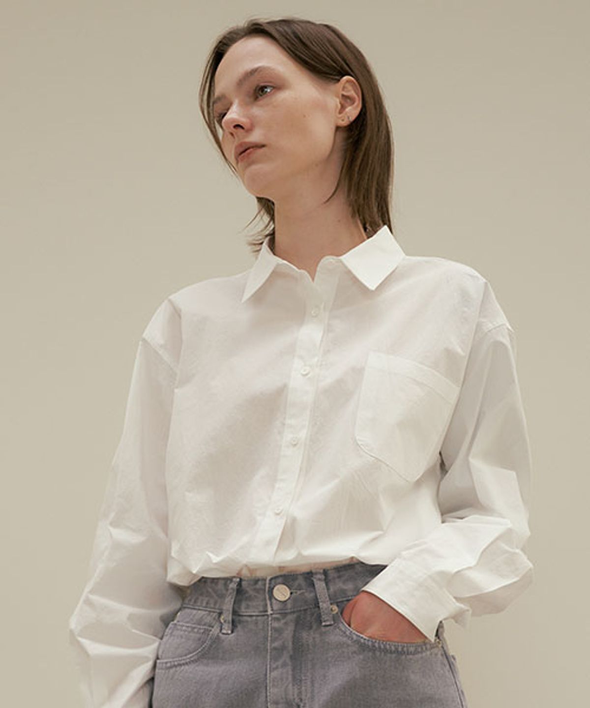 링서울(LINGSEOUL) pocket bio poplin shirt-ivory