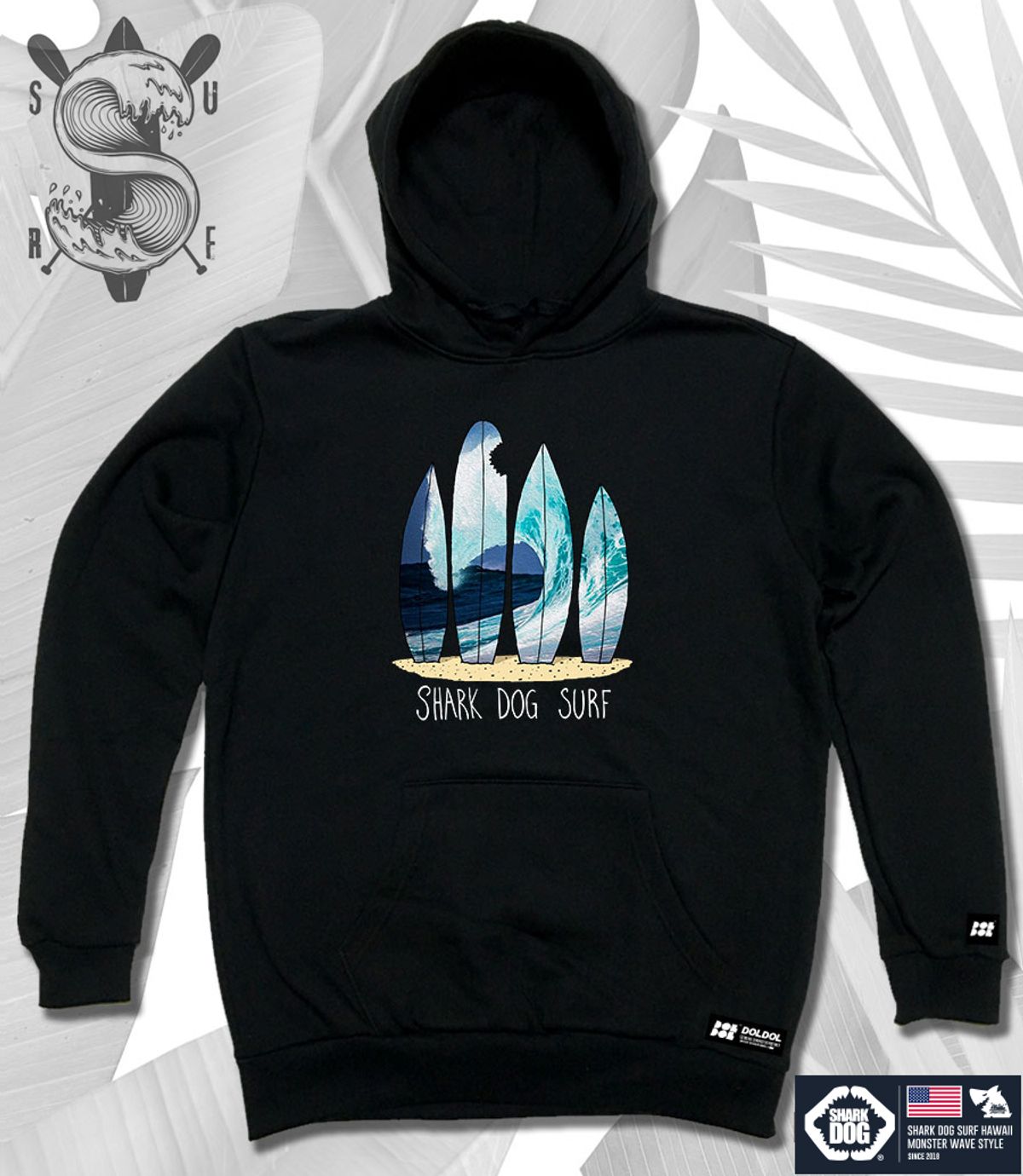 돌돌(DOLDOL) SHARK-DOG-HOODY-101 샤크독 서핑 하와이 캐릭터 그래픽 후드티 후디
