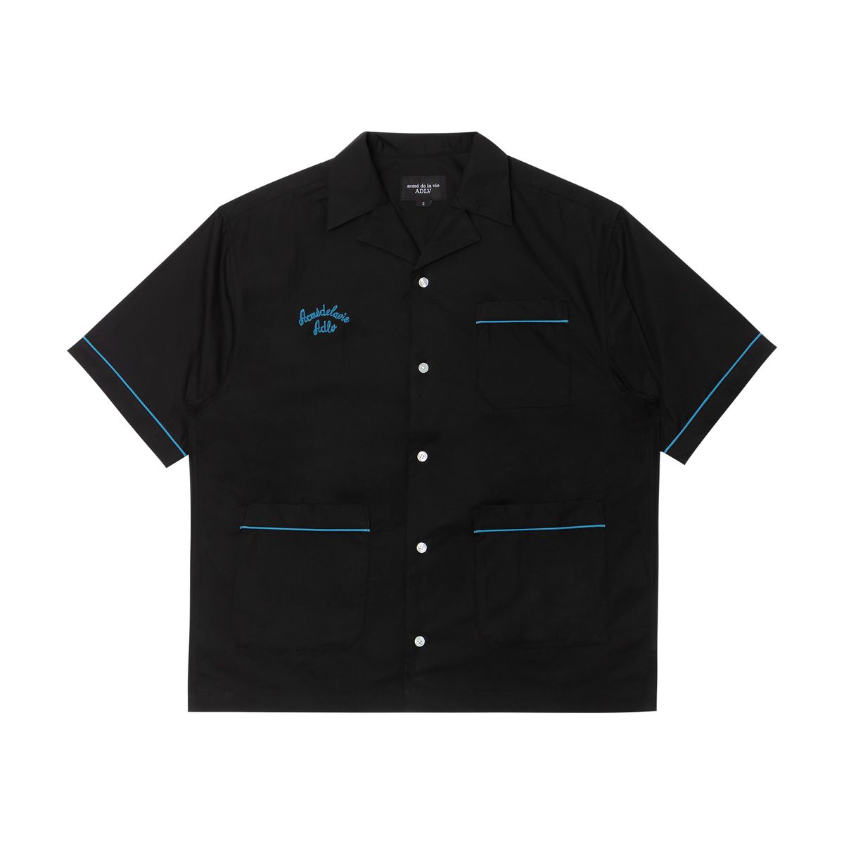 아크메드라비(ACME DE LA VIE) SCRIPT LOGO OPEN COLLAR SHIRT BLACK