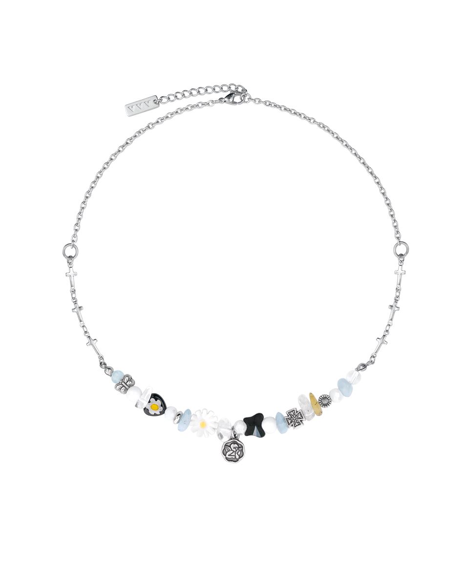 ◆VVV◆ Angel Flower Mix Bead Cross Chain Necklace 22SSNK056 MUSINSA | VVV Angel Flower Mix Beads Cross Chain Necklace