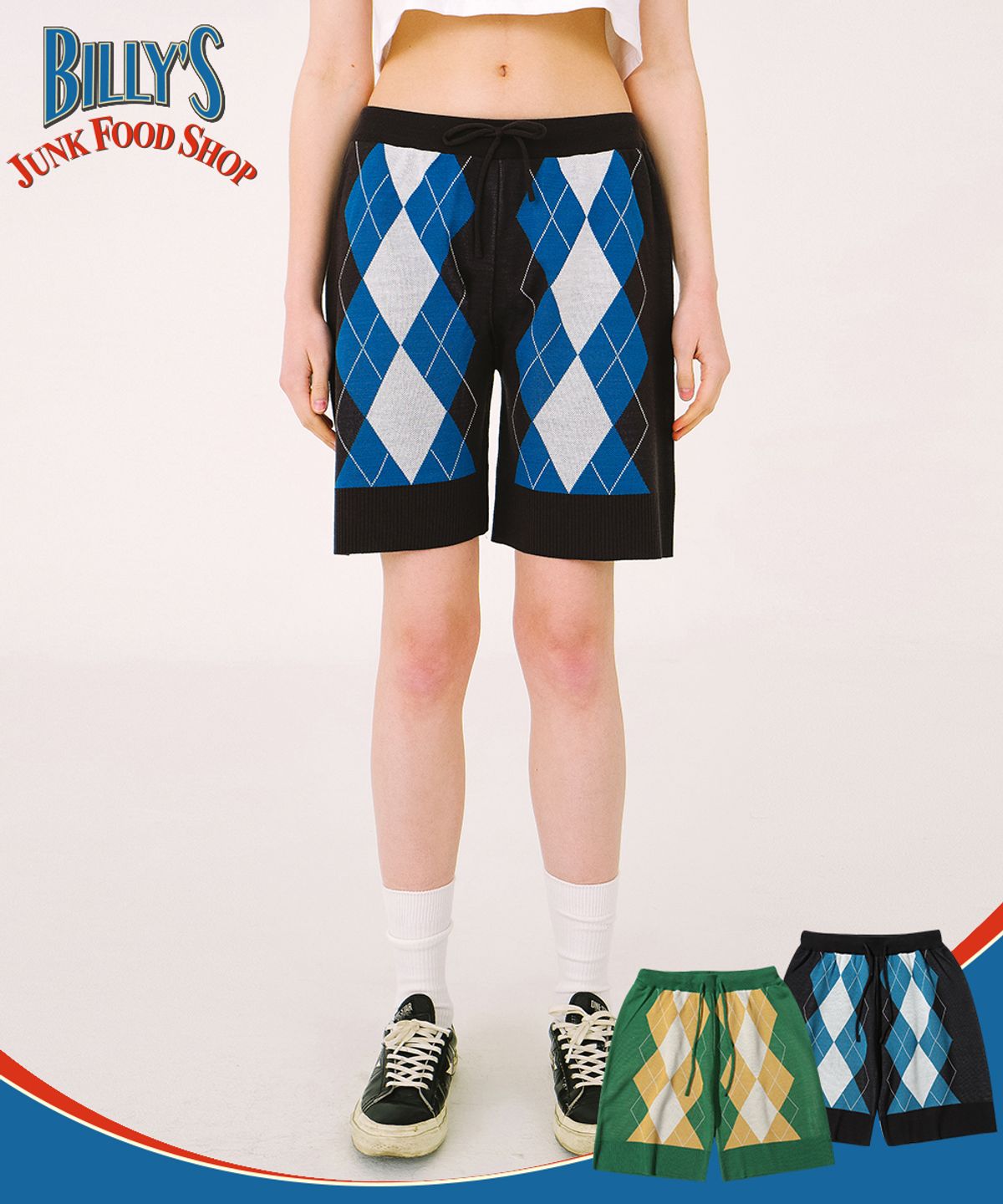 메인부스(MAINBOOTH) Billys Argyle Knit Shorts(BLACK)