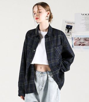 나나 오버핏 체크셔츠 블루