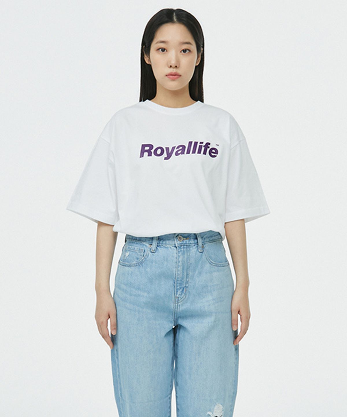 로얄라이프(ROYALLIFE) RL1010 오리지널 로고 반팔티 - 화이트 퍼플