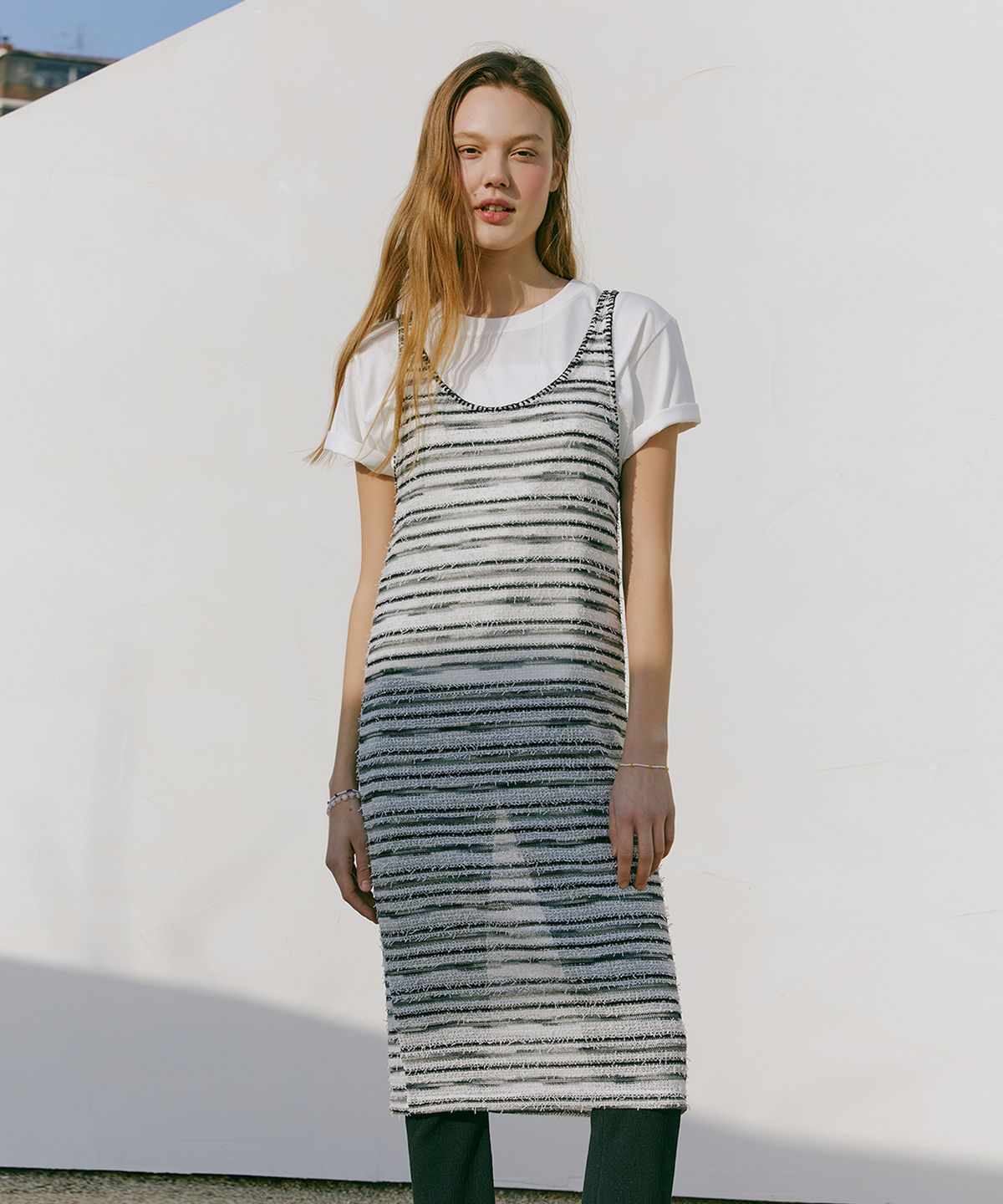 에트몽(ETMON) Multi Stripe Knitting Dress  White