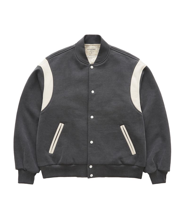 VINTAGE HEAVY COTTON VARSITY JACKET - GRAY