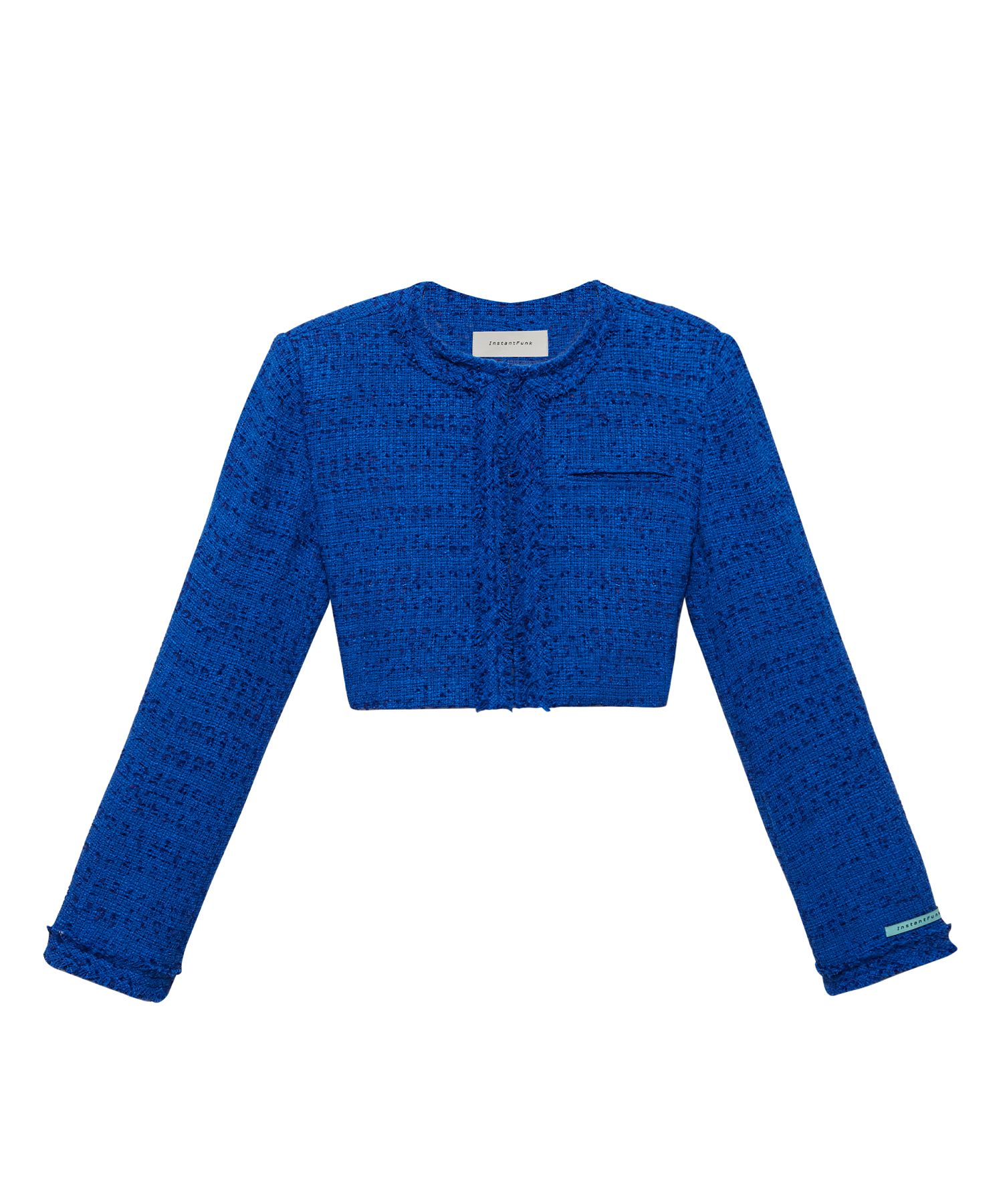 ★関税込★INSTANTFUNK★22SS Collarless cropped tweed jacke.t MUSINSA | INSTANTFUNK 22SS Tweed Cropped Jacket - Blue