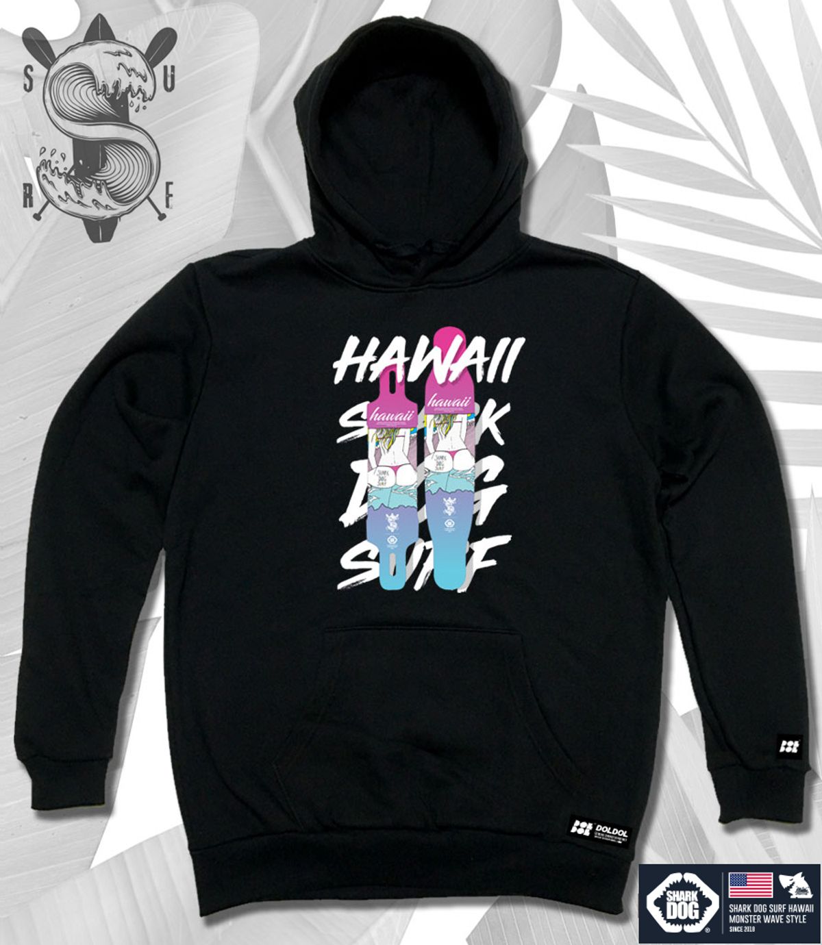 돌돌(DOLDOL) SHARK-DOG-HOODY-118 샤크독 서핑 하와이 캐릭터 그래픽 후드티 후디