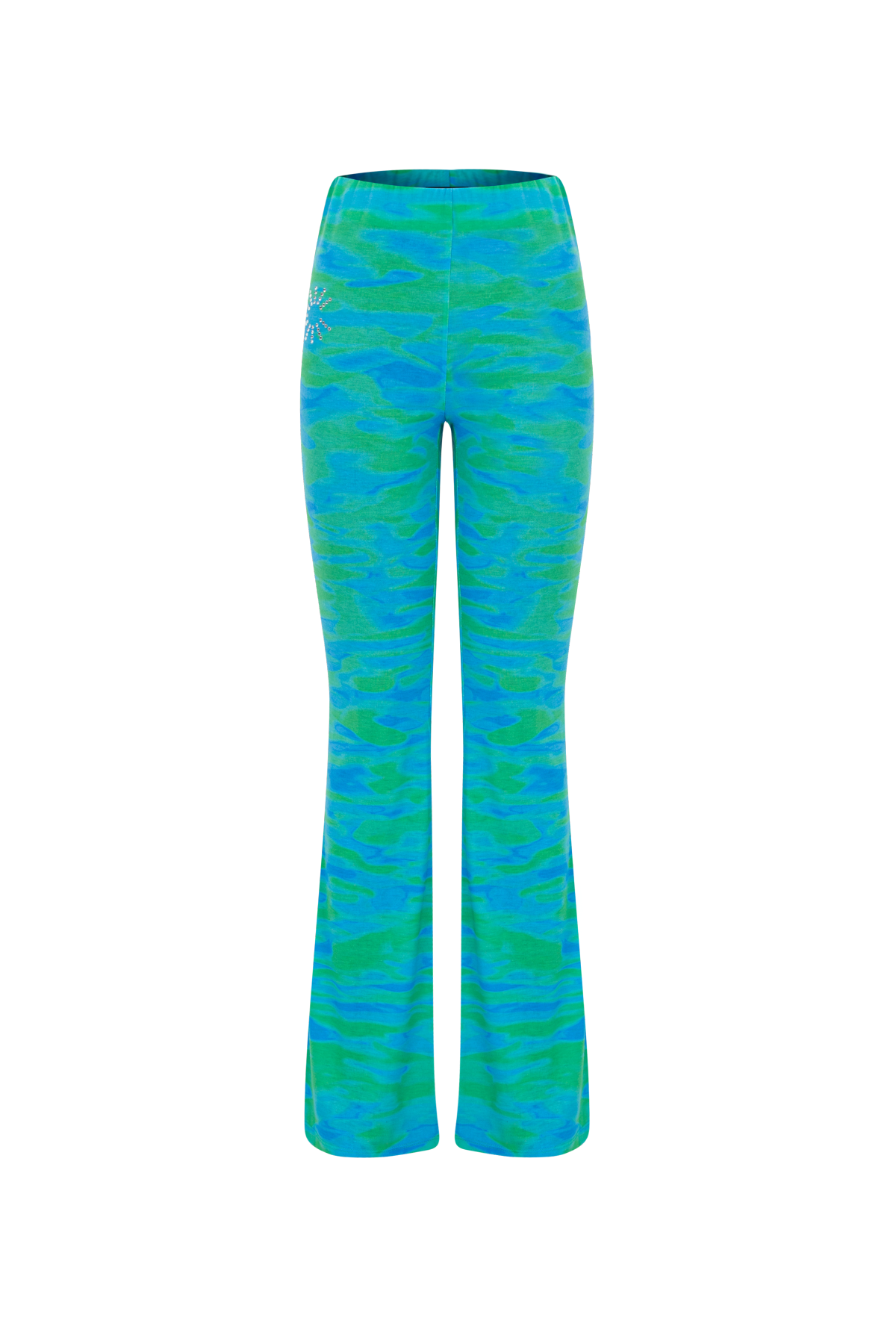 익스파이어드걸(EXPIRED GIRL) Wavy Rhinestone Pants Blue Green