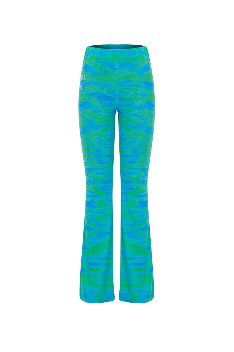 Wavy Rhinestone Pants Blue Green