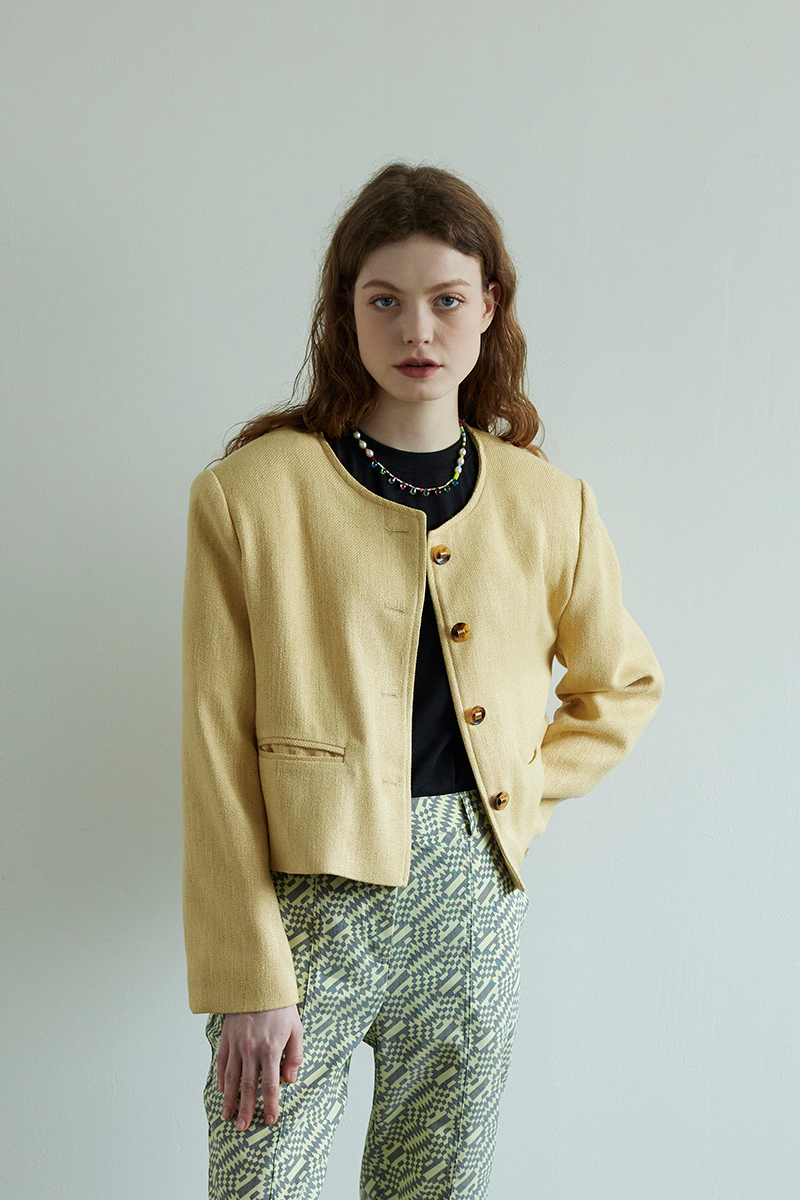 MUSINSA | KOOKEESEE Garden Tweed Short Jacket _ Yellow