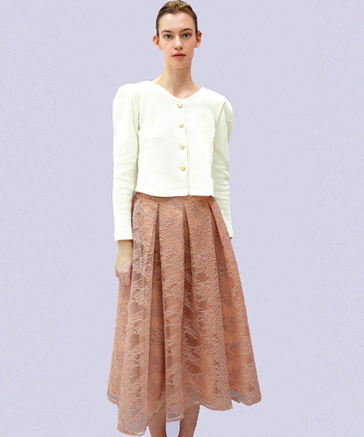 데미지니모닉(DAMAGE MNEMONIC) 비딩 핀턱 로즈브라운 스커트_ Beading Rose Brown SK