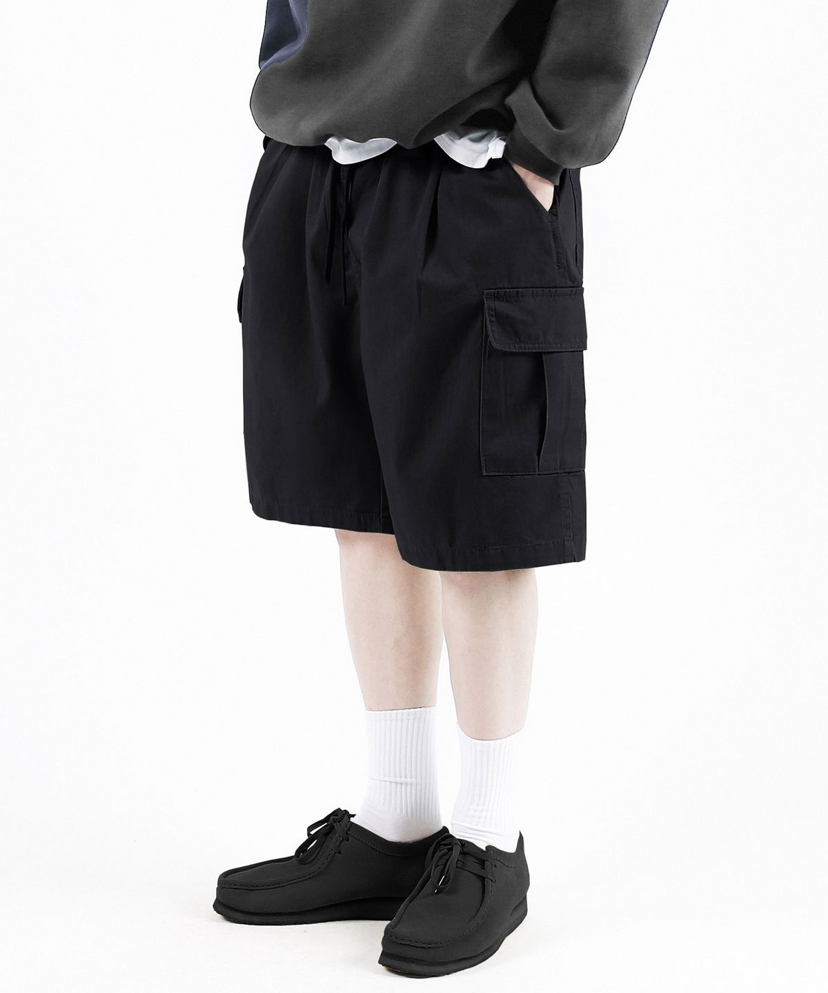 모더먼트(MODERMENT) BDU 와이드 카고 반바지 [블랙]