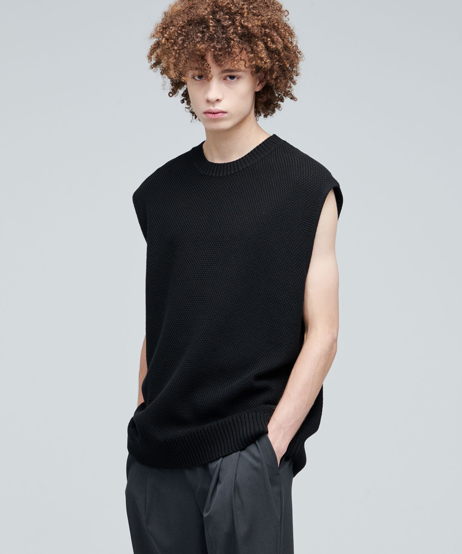 ニット・セーター *MUSINSA STANDARD* Textured crew neck knit vest black MMBWV3 MUSINSA | MUSINSA STANDARD TEXTURED CREWNECK KNIT VEST [BLACK]
