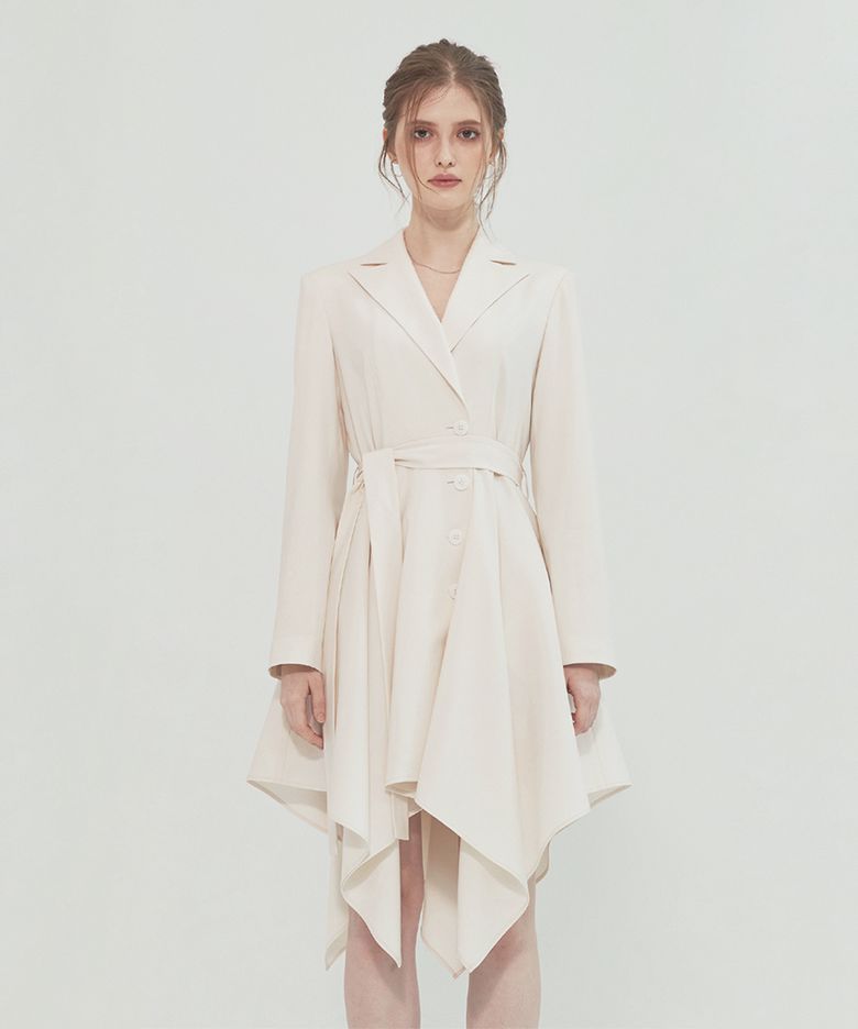 ASYMMETRICAL DRESS WITH SQUARE CUTTING DRAPE IVORY