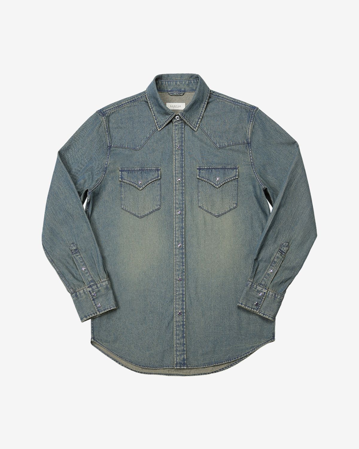 솔티(SORTIE) 036 Washed Denim Western Shirts (Mid Blue)