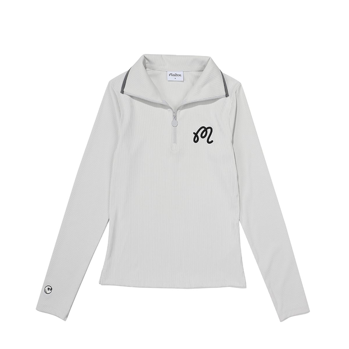 말본 골프(MALBON GOLF) M 스크립트 하프 집업 폴로 티셔츠 LIGHT GREY (WOMAN)