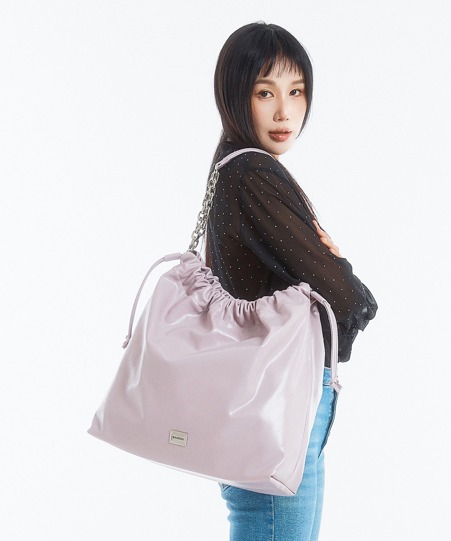 MUSINSA | BADGIGI Chain Trowstring Bag Purple
