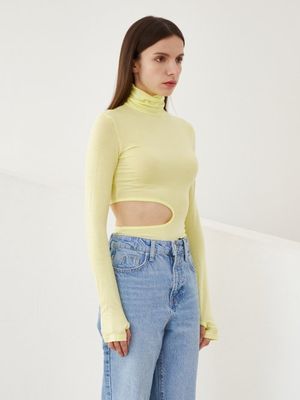 컷아웃 터틀넥  티셔츠 (옐로우)