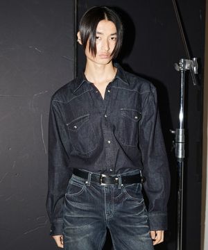 테리 데님 셔츠 인디고 블루