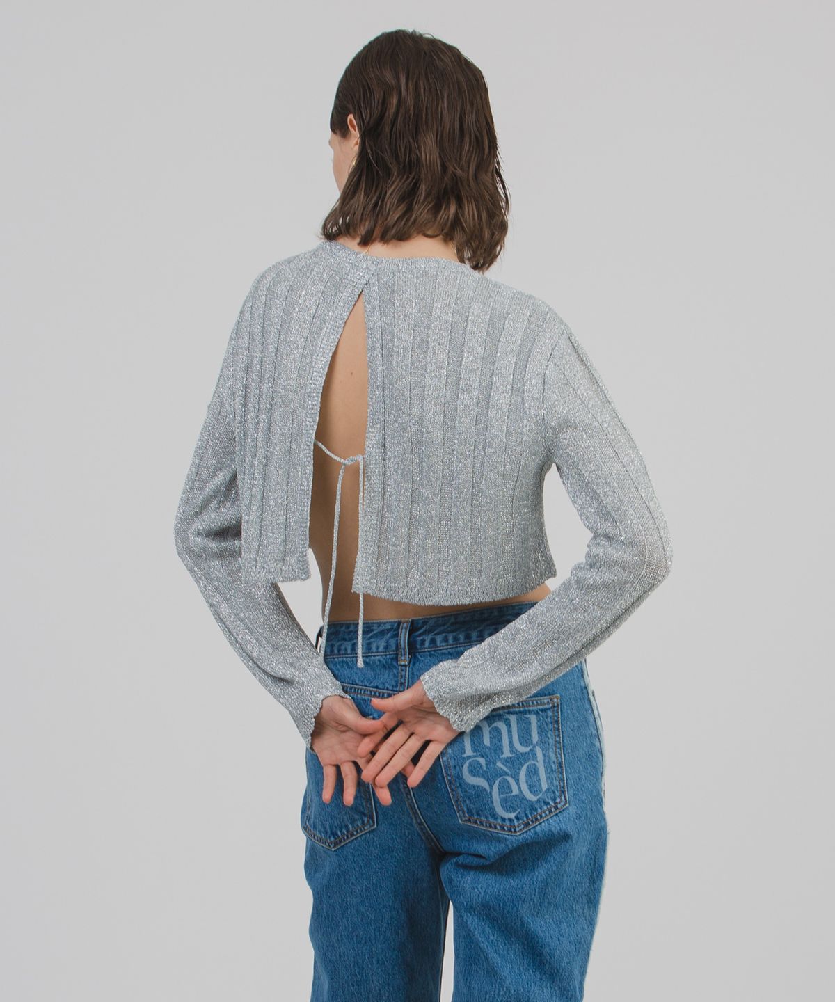 뮤제드(MUSED) Vague Knit Crop Top - Silver