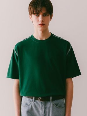 컬러 스티치 반팔티셔츠 그린